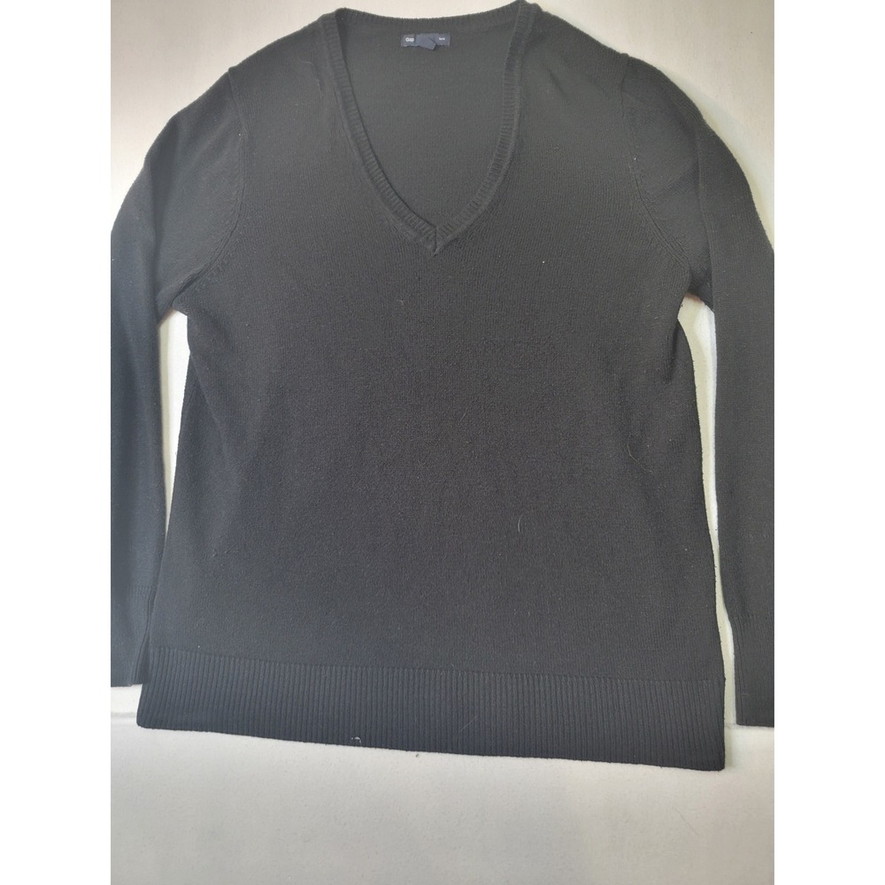 Gap Luxe Womens XL Black V-Neck Long Sleeve Knit Sweater Top 2602
